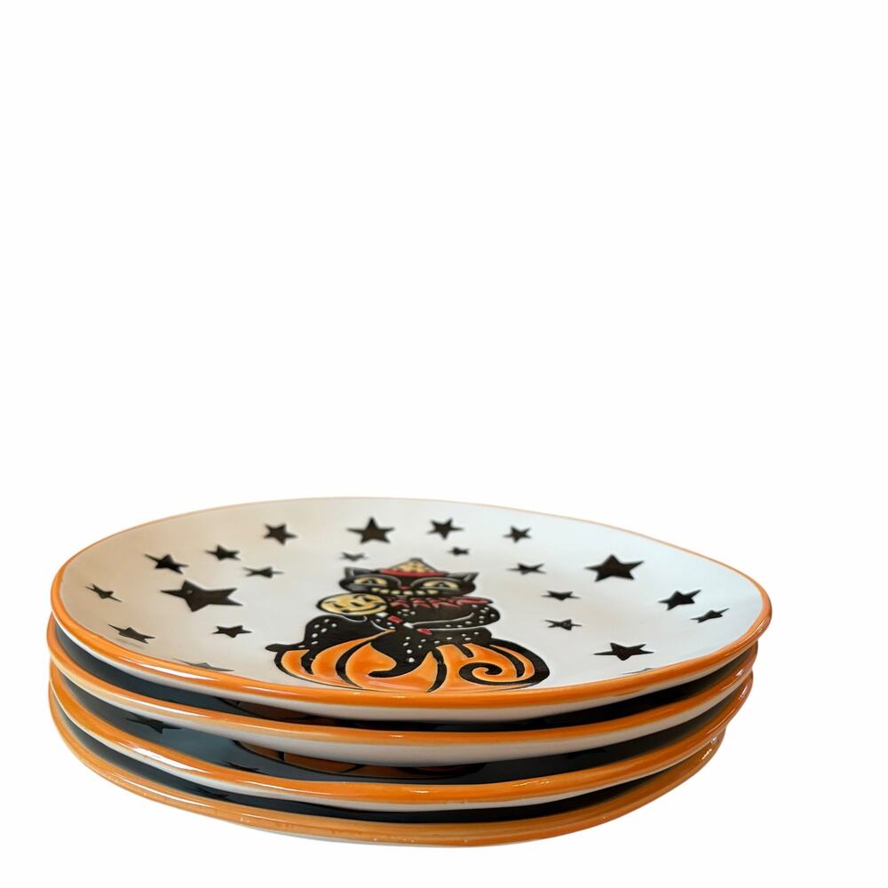 Eli & Ana Moxy Vintage Cat Salad Plates 8in Set of 4 Spooky Retro Halloween New - Picture 4 of 10